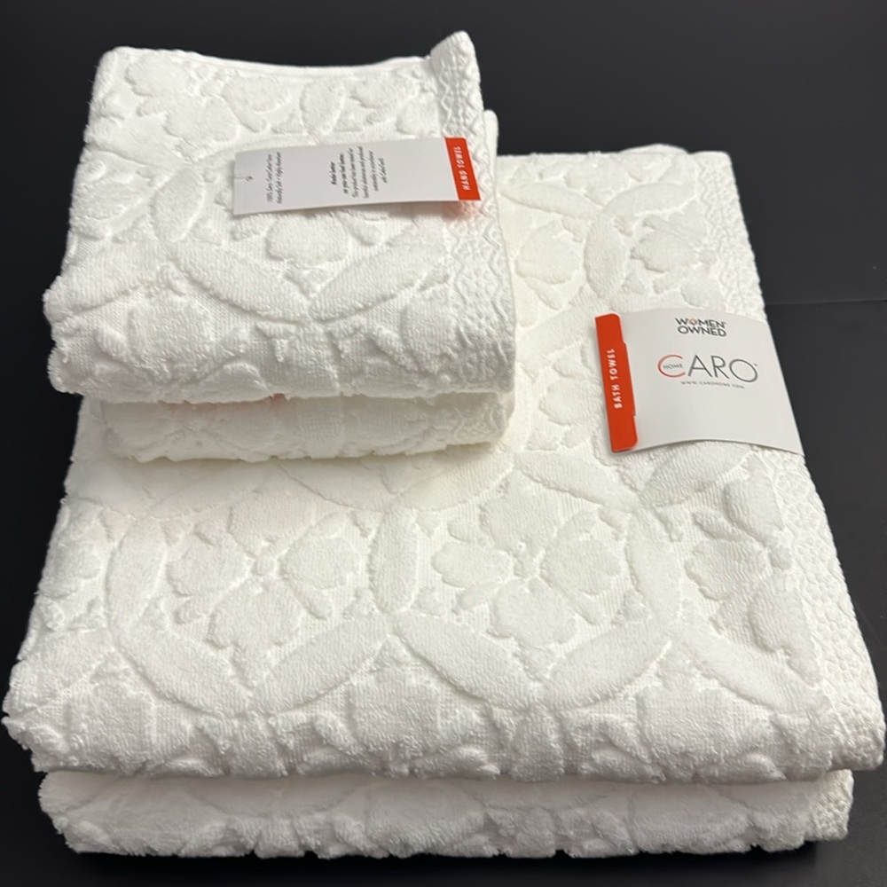 4pc CARO HOME 100% Cotton Kaleidoscope Print Bath Towel Set - Perugia White